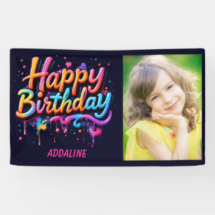Happy Birthday Kids Black Orange Pink Photo  Banner