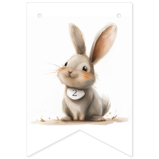 Happy Birthday Kids Bunny Birthday Pink Bunting Flags (First Flag)