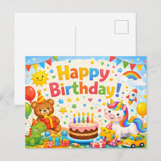 Happy Birthday Kids Colorful Postcard