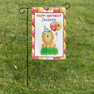 Happy Birthday Kids Lion and Balloons Garden Flag