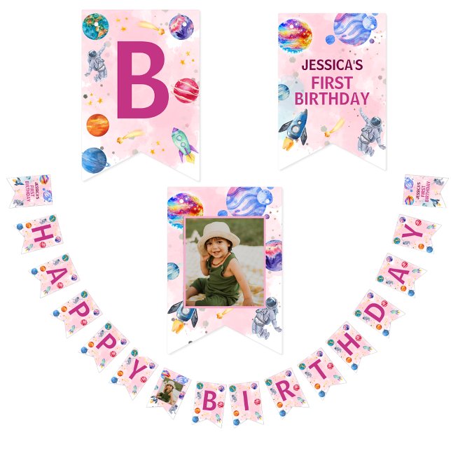Happy Birthday Kids Modern pink Bunting Flags (Creator Uploaded)