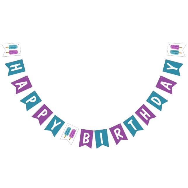 HAPPY BIRTHDAY Kid's Summer Ice Pop Party Bunting Flags (All)