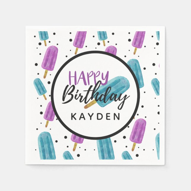 Happy Birthday Kid's Summer Ice Pop Party Cake Napkins (Front)