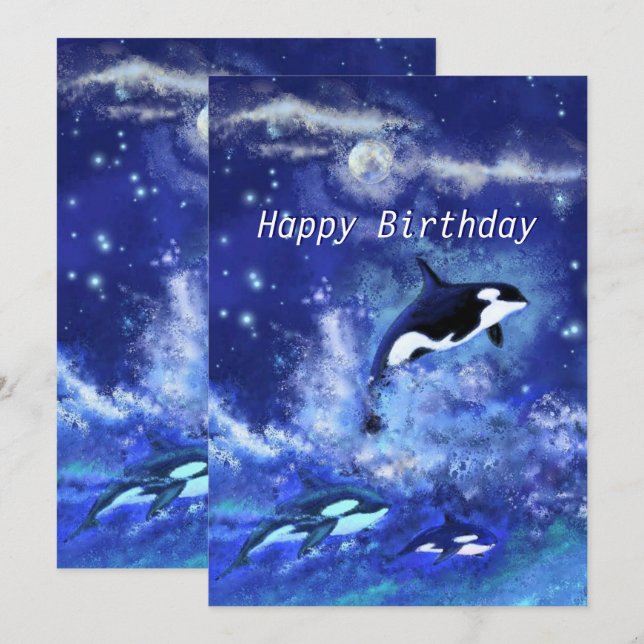 Happy Birthday - Killer Whales on Full Moon (Front/Back)