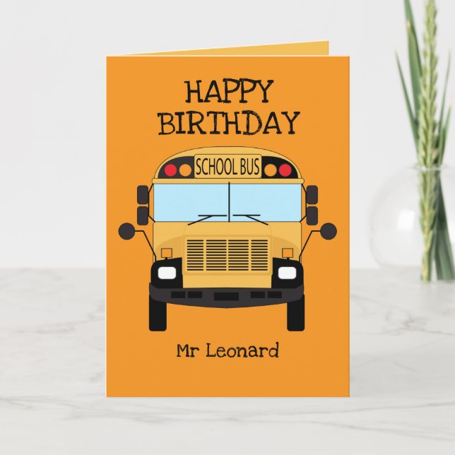 Happy Birthday Kindergarten School Bus Driver Card (Front)