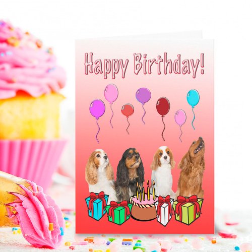 Happy Birthday King Charles Spaniels Balloons Card