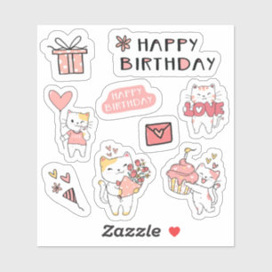 Happy Birthday Kitty cat Sticker sheet