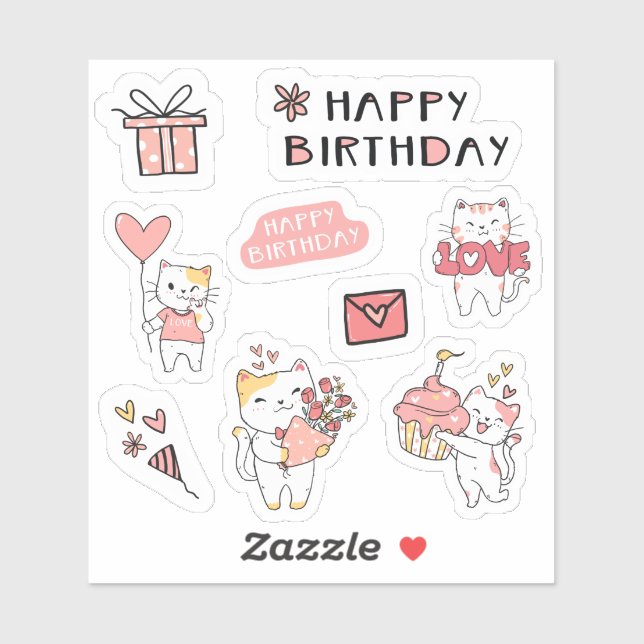 Happy Birthday Kitty cat Sticker sheet (Sheet)