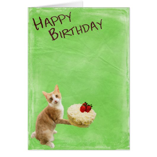 Happy Birthday | Kitty with Cake Cards (Front)