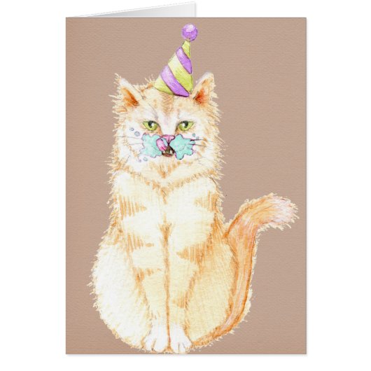 Happy Birthday | Kitty with Cake Face Cards (Front)