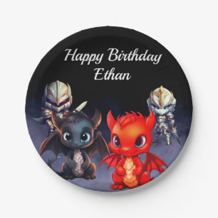 Happy Birthday knights and dragons Paper Plates