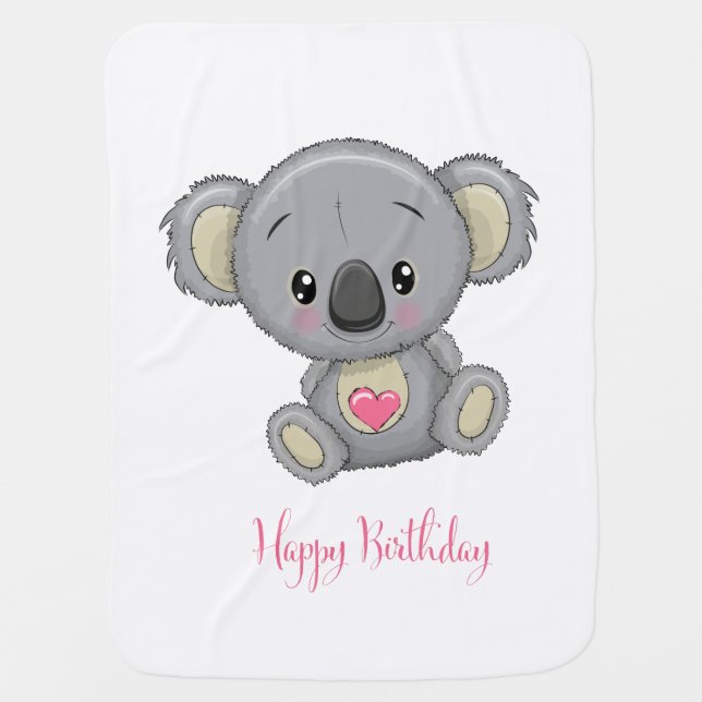 Happy Birthday Koala Baby Blanket (Front)