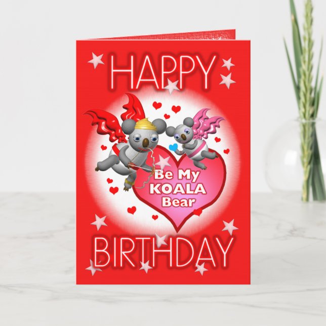 Happy Birthday Koala Hearts Greeting Card w/Words (Front)