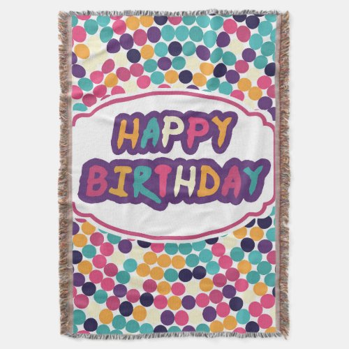 Happy Birthday Label Text Red Green Circles Throw Blanket
