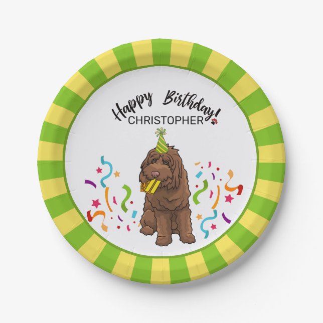 Happy Birthday Labradoodle  Dog Party Paper Plates (Front)