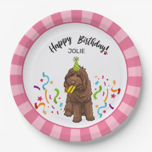 Happy Birthday Labradoodle Dog Pink Stripe Party 9 Paper Plates