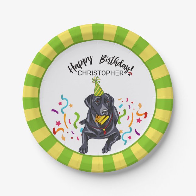 Happy Birthday Labrador Retriever  Dog Party Paper Plates (Front)