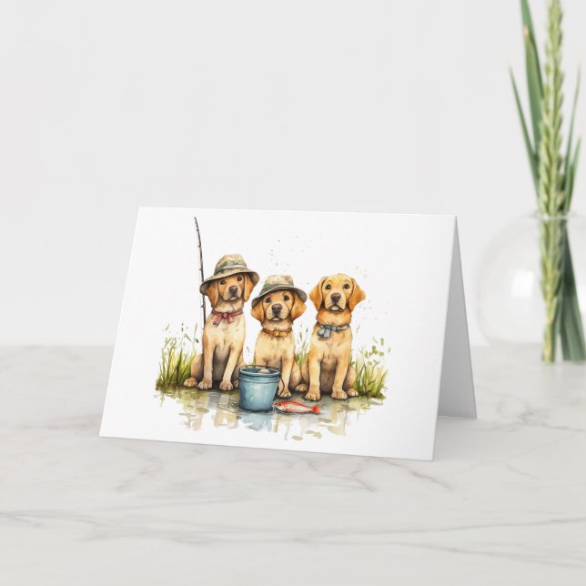 Happy Birthday Labrador Retriever Dogs Fishing Card (Front)