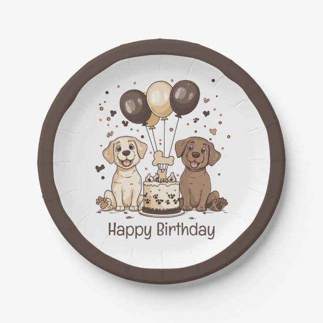 Happy Birthday Labrador Retriever Dogs Paper Plates (Front)