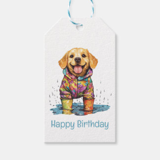 Happy Birthday Labrador Retriever Rain Puddle Gift Tags