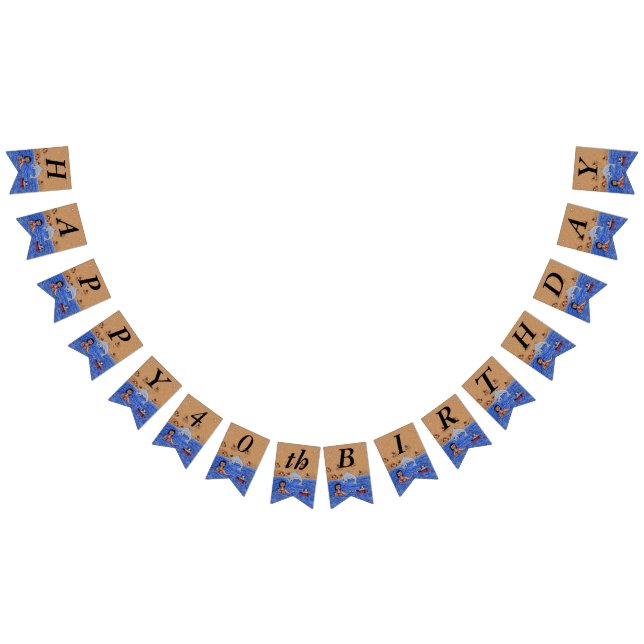 Happy Birthday Lady Cat Swimming in Ocean Beach Bunting Flags (All)