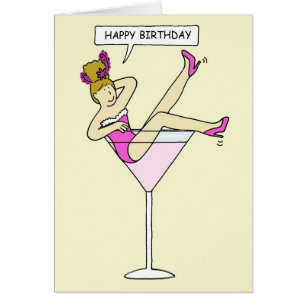 Happy Birthday Lady in Giant Cocktail Glass Cards