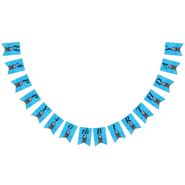 Happy Birthday Lady Skeleton Striped Cape Aqua  Bunting Flags (All)
