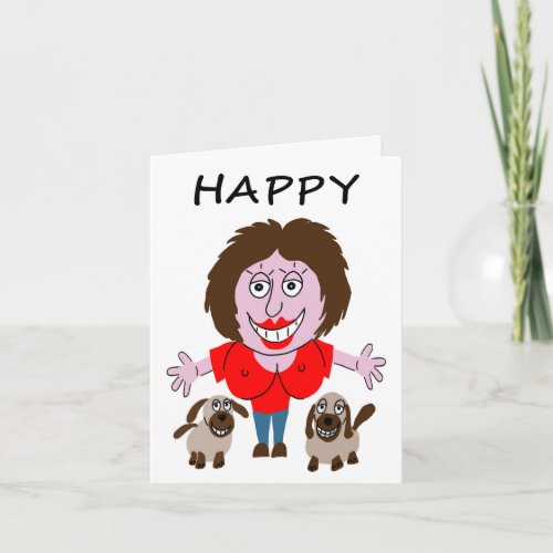 Happy Birthday Lady with Two Puppies Card