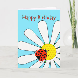 Happy Birthday Ladybug on White Daisy Flower Card