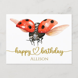 Happy Birthday Ladybug Watercolor Post Card