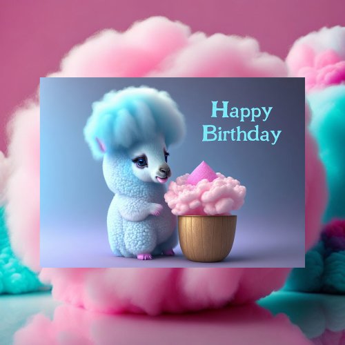 Happy Birthday Lama eating cupcake Postcard