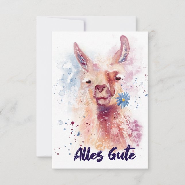 Happy Birthday Lama keeps flower in his mouth (Front)