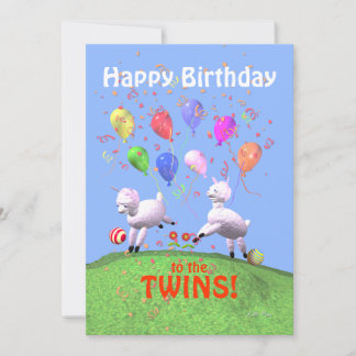 Happy Birthday Lambs for Twins Flat  Card