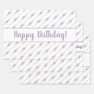 Happy Birthday Lavender Flower Bundles Wrapping Paper Sheets