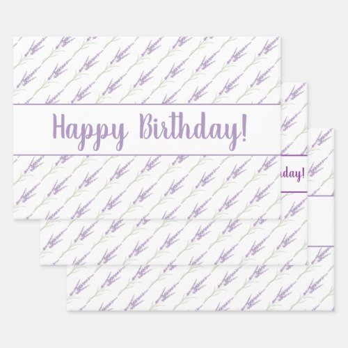 Happy Birthday Lavender Flower Bundles Wrapping Paper Sheets