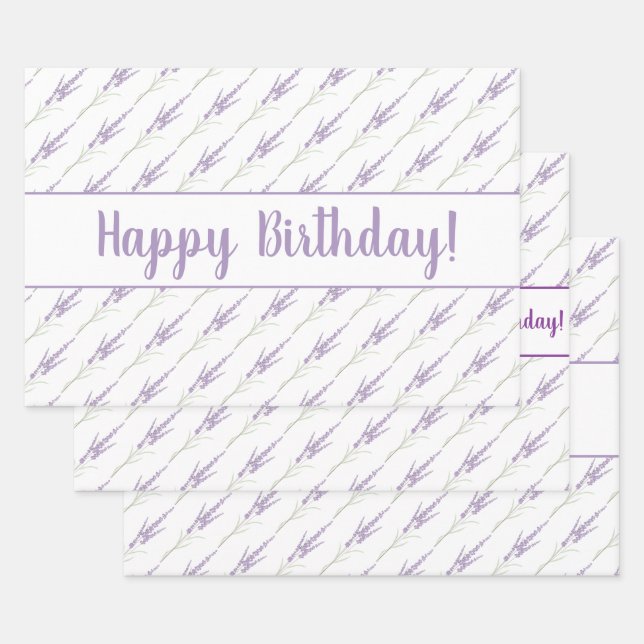 Happy Birthday Lavender Flower Bundles Wrapping Paper Sheets (Set)