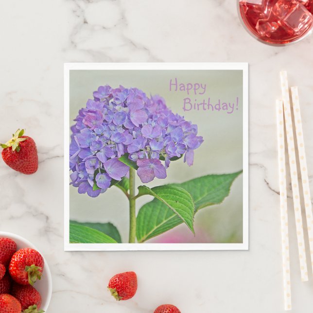 Happy Birthday Lavender Hydrangea Napkins (Insitu)