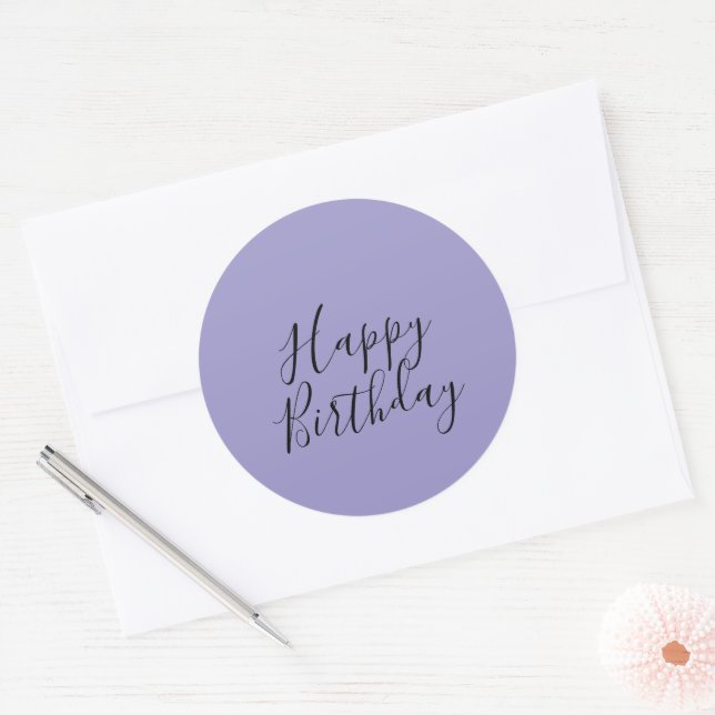 Happy Birthday Lavender Purple Custom Color Modern Classic Round Sticker (Envelope)