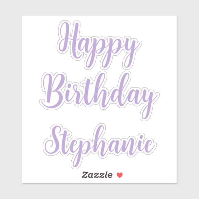 Happy Birthday Lavender Purple Custom Name Elegant Sticker (Sheet)