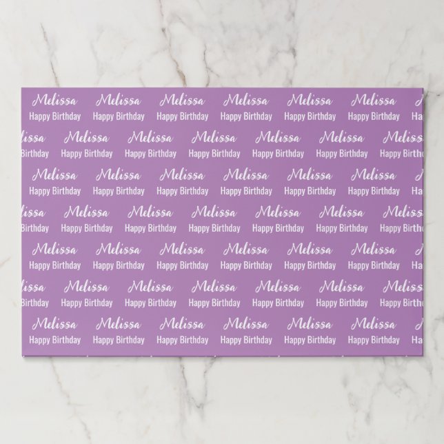 Happy Birthday Lavender White Name Paper Placemats (Front)