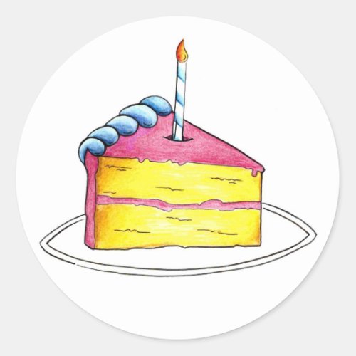 Happy Birthday Layer Cake Slice w Candle Stickers