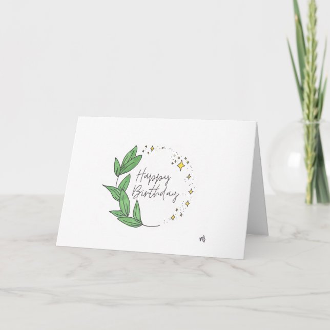 Happy Birthday Leaves and Stars Card (Front)