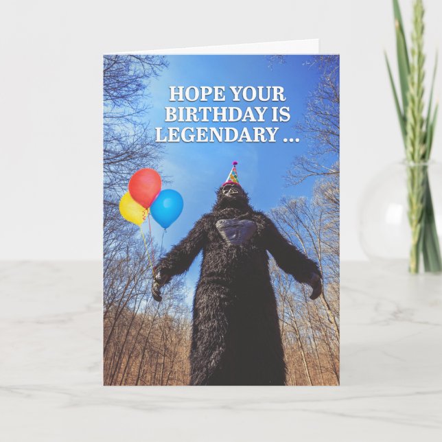Happy Birthday Legendary Bigfoot Humor Holiday Card (Front)