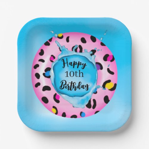 Happy Birthday Leopard Float Splash Custom Age Paper Plates