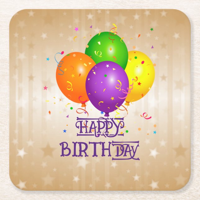 HAPPY BIRTHDAY...Let's party! Square Paper Coaster (Front)
