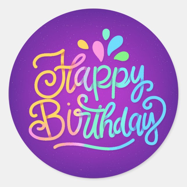 Happy Birthday Lettering Classic Round Sticker (Front)