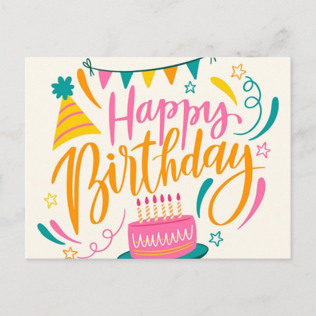 Happy Birthday Lettering Postcard (Front)