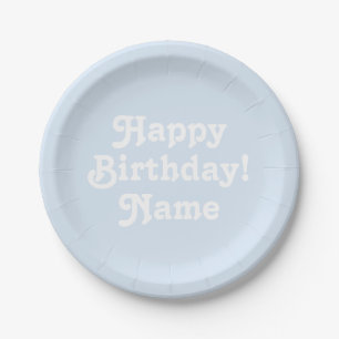 Happy Birthday light blue custom Name and photo Paper Plates