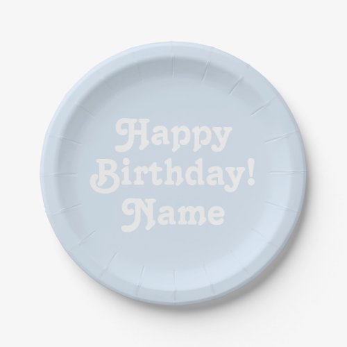 Happy Birthday light blue custom Name and photo Paper Plates