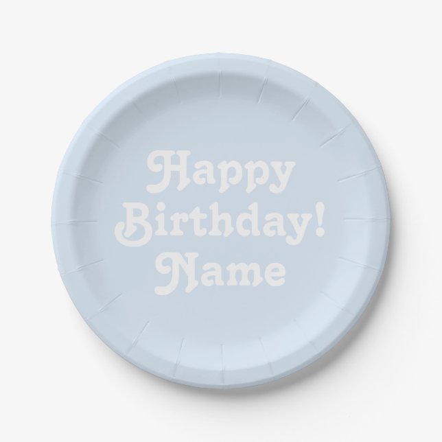 Happy Birthday light blue custom Name and photo Paper Plates (Front)